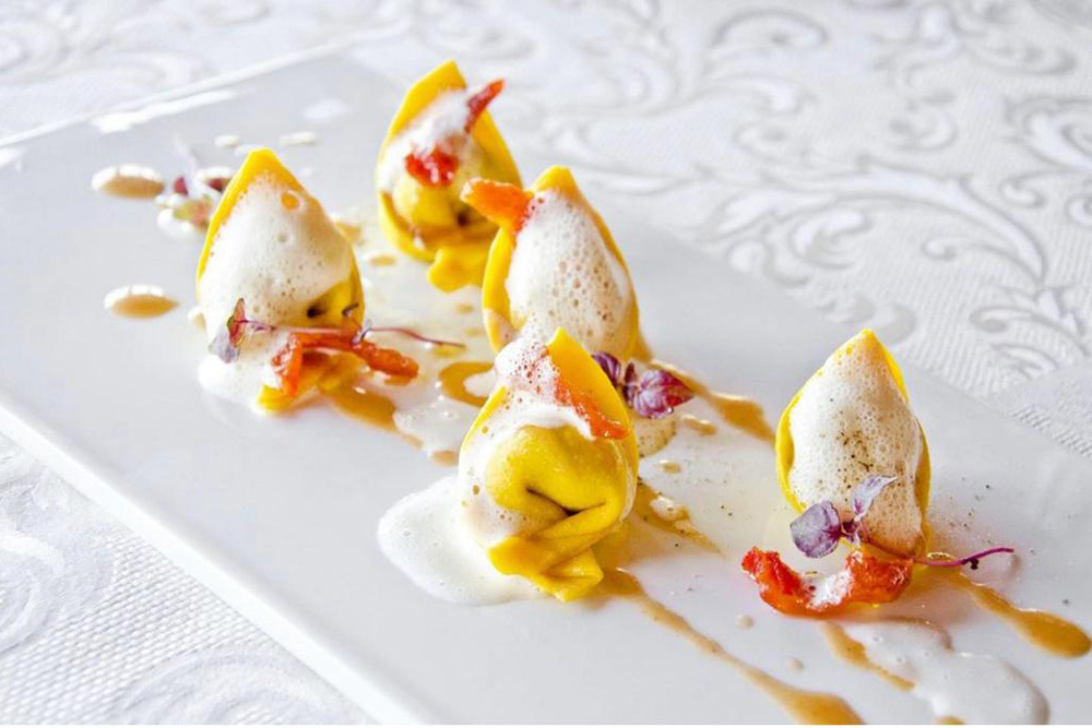 Gourmet-Gericht zubereitet von Privatkoch Antonio Di Padova für ein Villaevent in der Toskana